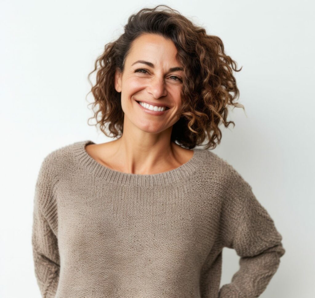 Woman in sweater smiling
