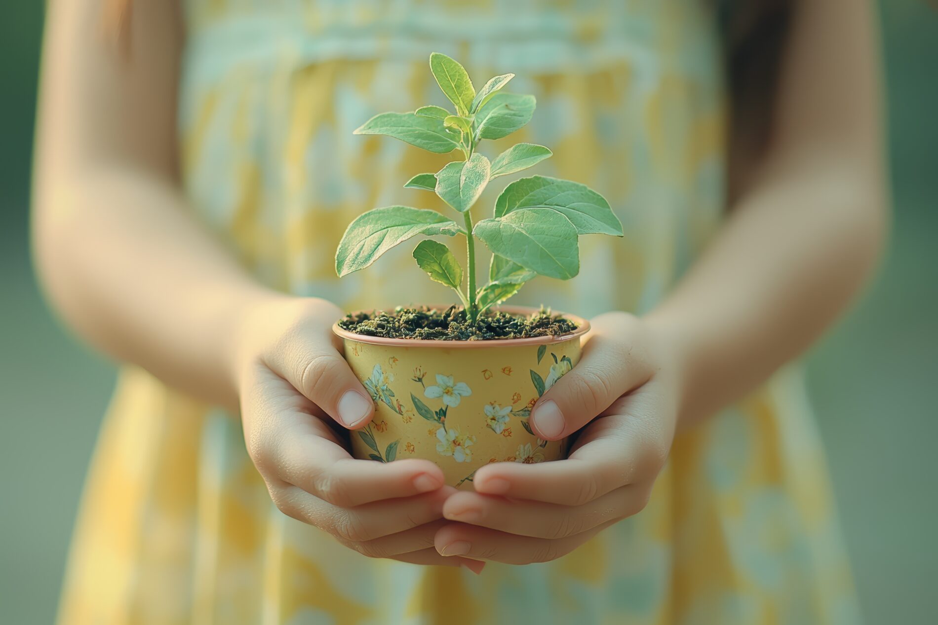 child with plant in hands