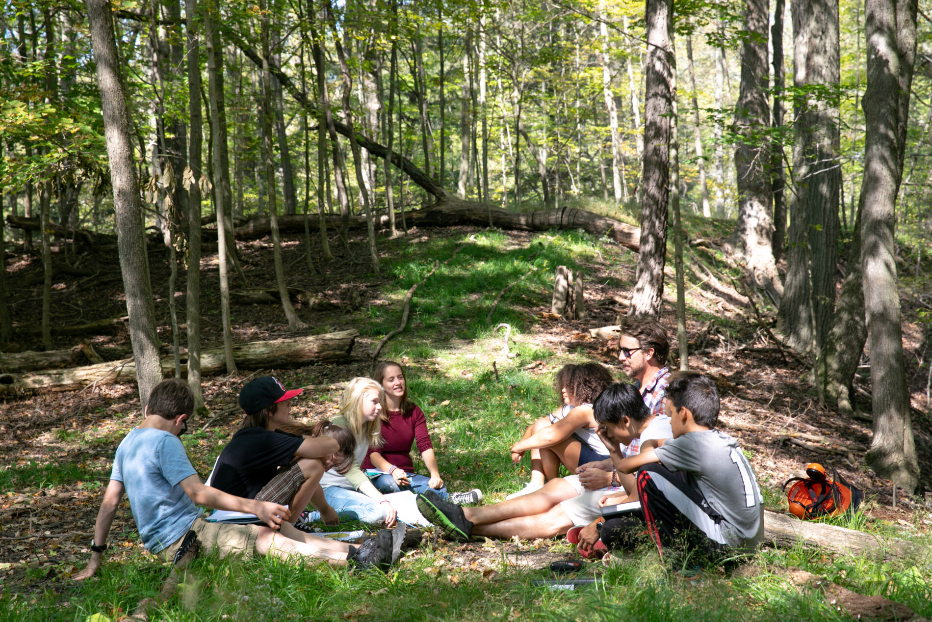 students outside in forest
