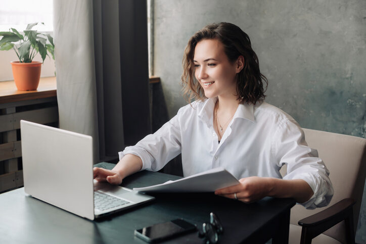Flexible Work and Study: Young Woman Using Laptop at Office and Student Girl Working from Home. Freelancing, Business, and Lifestyle Concept